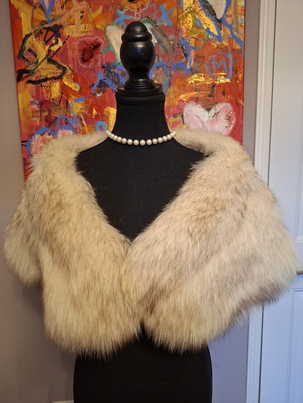 Vintage Real Fur Stole Wrap Shawl – Elegant Blonde / Silver Fox or Arctic Fox
